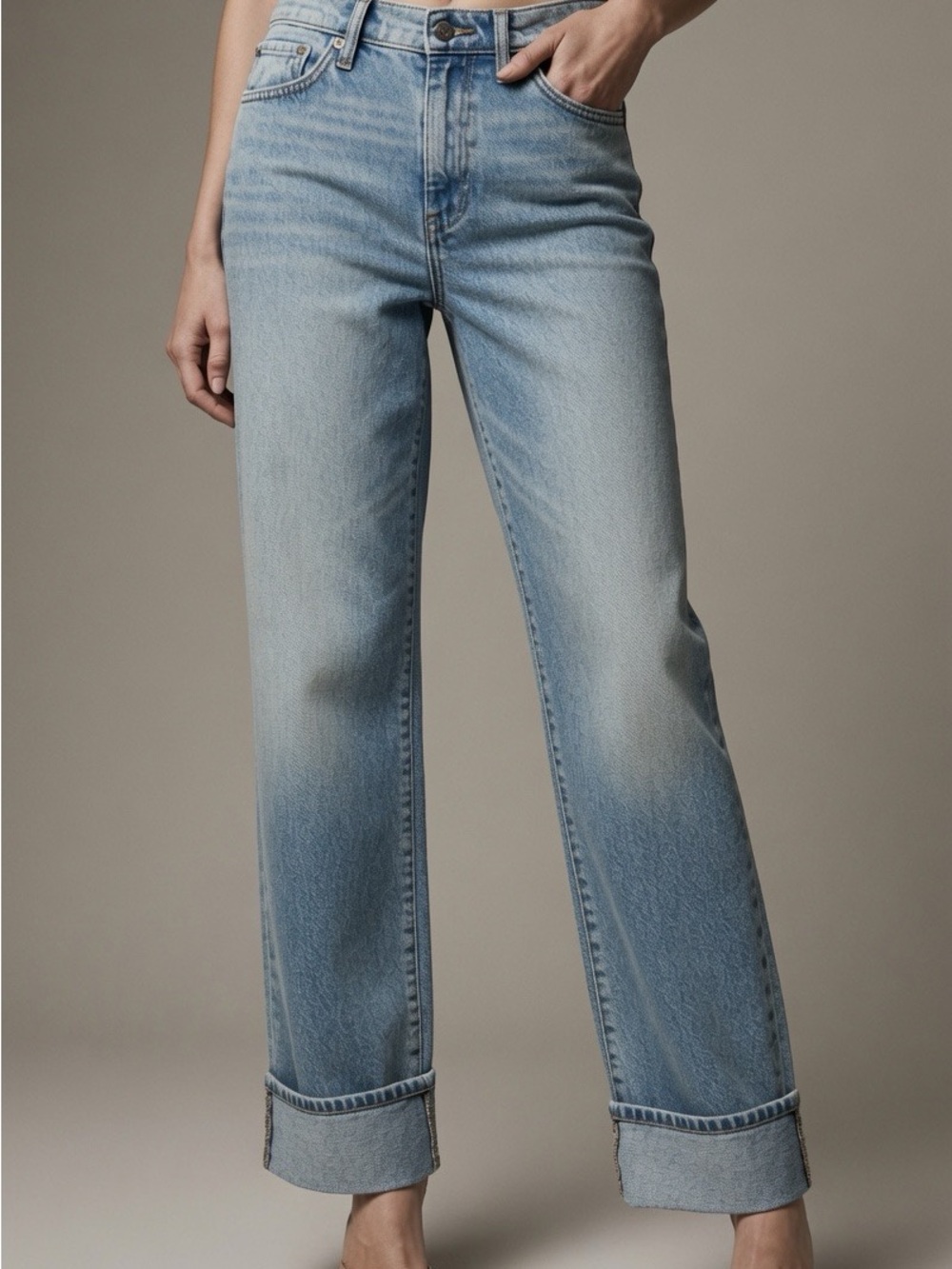Hidden Light Wash Denim Cuffed Jeans